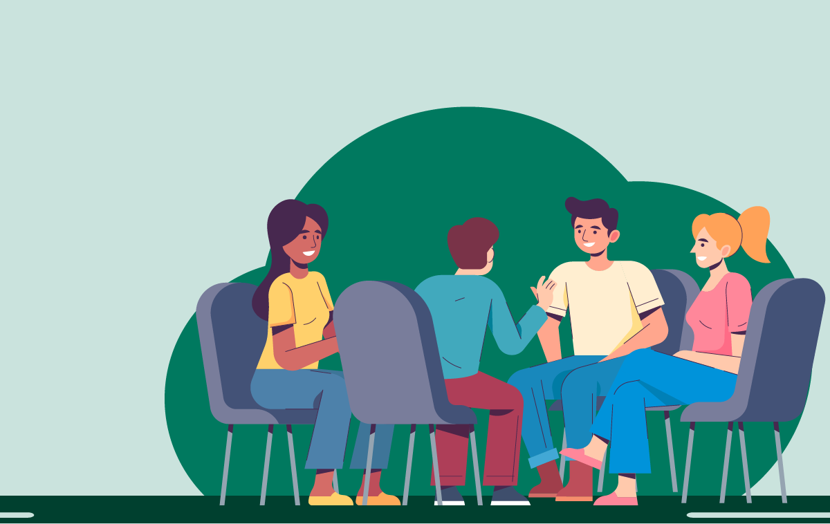 Illustration of students sitting around a desk