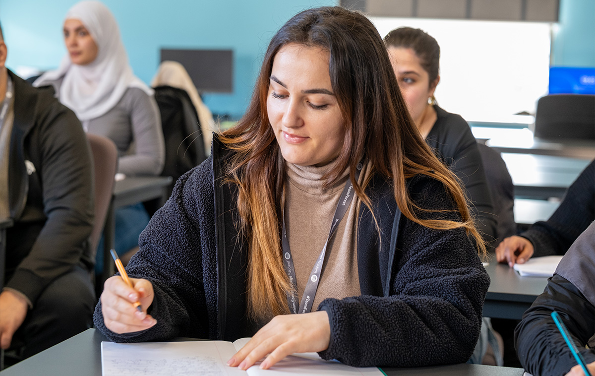 Adult learner working in the classroom