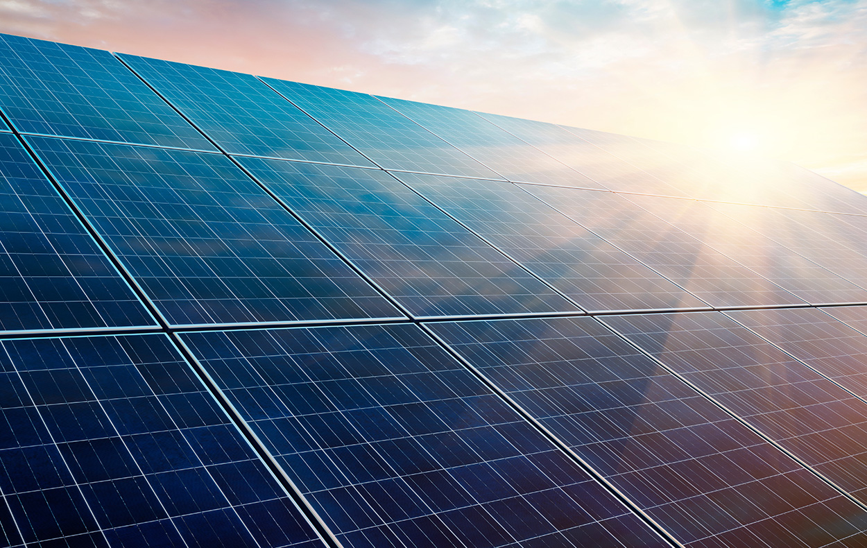 Solar panels with sun reflecting