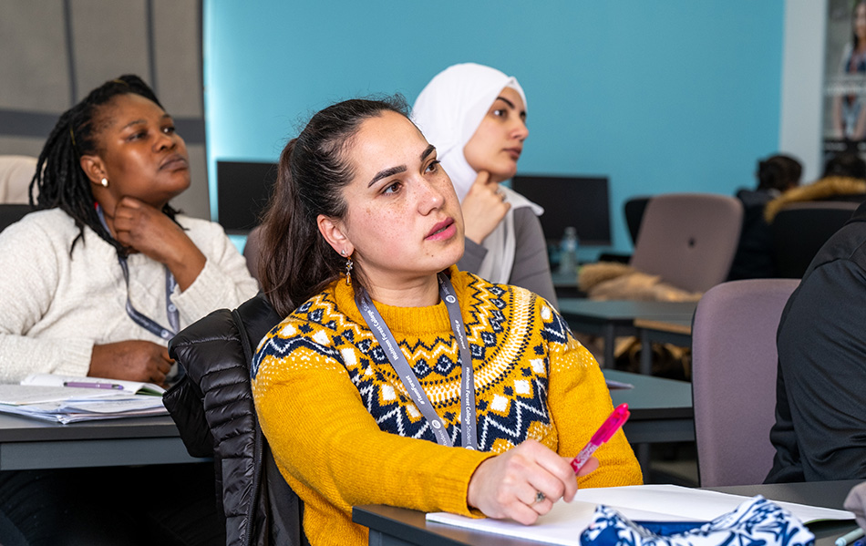 Student listening to a lecture in a classroom