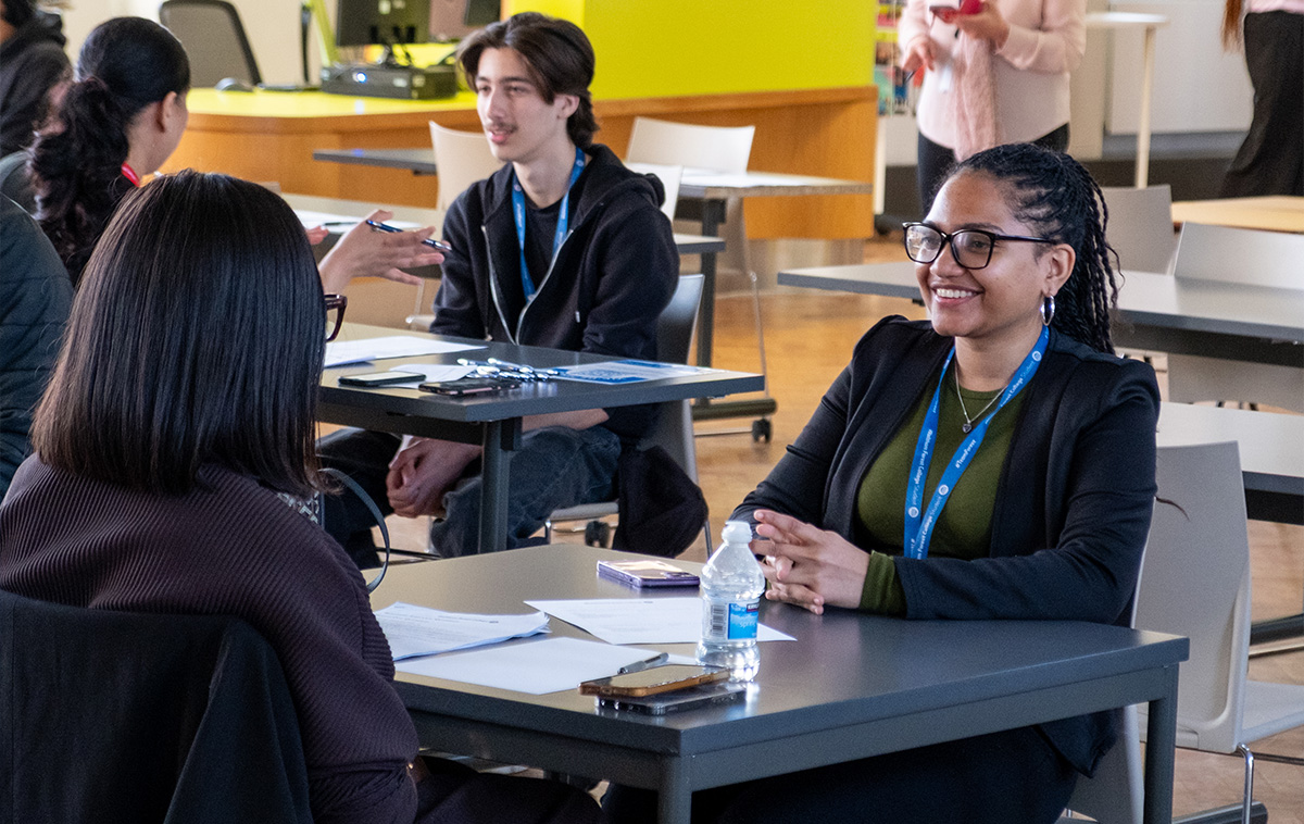 Students talking in the common room