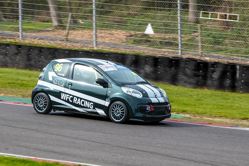 Citroen C1 with WFC Racing livery racing down track