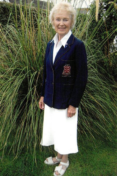 Patricia Heath in blazer, aged 85. patricia heath school college blazer 85 years old