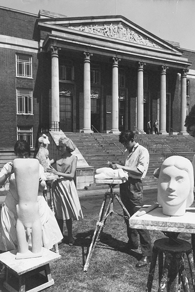 sculpting outside college 1960