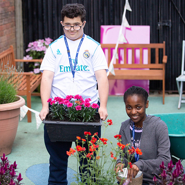 Foundation learning students gardening
